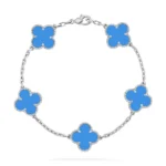 CLOVER 5 MOTIF BLUE AGATE BRACELET COLLECTION - Silver, 19
