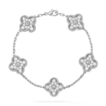 CLOVER 5 MOTIF LASER BRACELET COLLECTION - Silver-Diamond, 19
