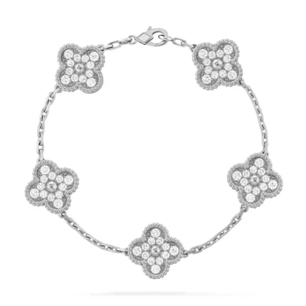 CLOVER 5 MOTIF LASER BRACELET COLLECTION - Silver-Diamond, 19