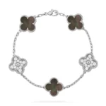CLOVER 5 MOTIF GRAY MOP BRACELET COLLECTION - Silver-Diamond, 19