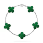 CLOVER 5 MOTIF MALACHITE BRACELET COLLECTION - Silver