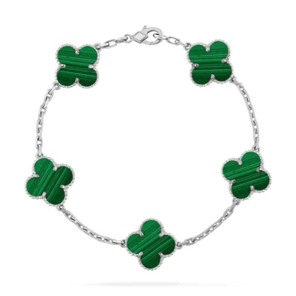 CLOVER 5 MOTIF MALACHITE BRACELET COLLECTION - Silver