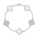 CLOVER WHITE PEARL MOP 5 MOTIF BRACELET COLLECTION - Silver-Diamond, 19