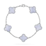 CLOVER 5 MOTIF PURPLE CHALCEDONY BRACELET COLLECTION - Silver, 19