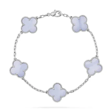CLOVER 5 MOTIF PURPLE CHALCEDONY BRACELET COLLECTION - Silver, 19