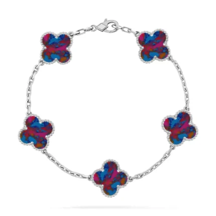 CLOVER 5 MOTIF COLOR GEMSTONES BRACELET COLLECTION - Silver, 19