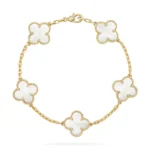 CLOVER WHITE PEARL MOP 5 MOTIF BRACELET COLLECTION - Gold, 19