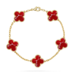 CLOVER 5 MOTIF RED PATTERN BRACELET COLLECTION - Gold,