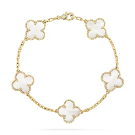 CLOVER WHITE PEARL MOP 5 MOTIF BRACELET COLLECTION - Gold, 19