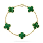 CLOVER 5 MOTIF MALACHITE BRACELET COLLECTION - Gold,