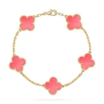 CLOVER 5 MOTIFS PINK MOP BRACELET COLLECTION - Gold, 19