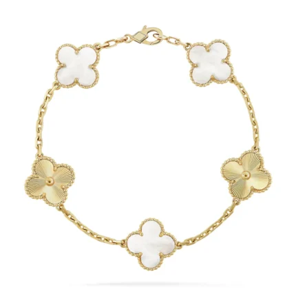 CLOVER WHITE PEARL MOP 5 MOTIF BRACELET COLLECTION - Gold-Laser, 19