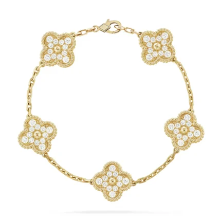 CLOVER 5 MOTIF LASER BRACELET COLLECTION - Gold-Diamond, 19