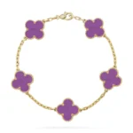 CLOVER 5 MOTIF LIGHT PURPLE BRACELET COLLECTION - Gold, 19