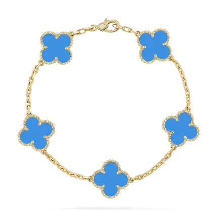 CLOVER 5 MOTIF BLUE AGATE BRACELET COLLECTION - Gold, 19