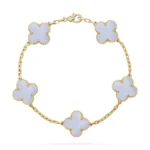 CLOVER 5 MOTIF PURPLE CHALCEDONY BRACELET COLLECTION - Gold, 19
