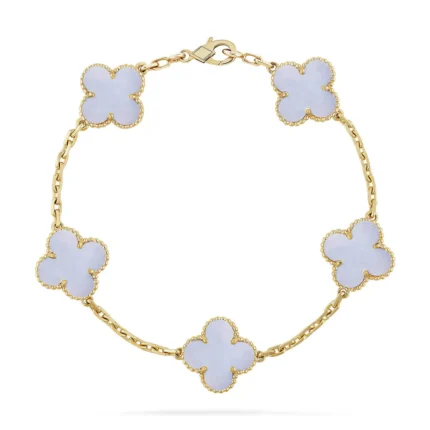 CLOVER 5 MOTIF PURPLE CHALCEDONY BRACELET COLLECTION - Gold, 19