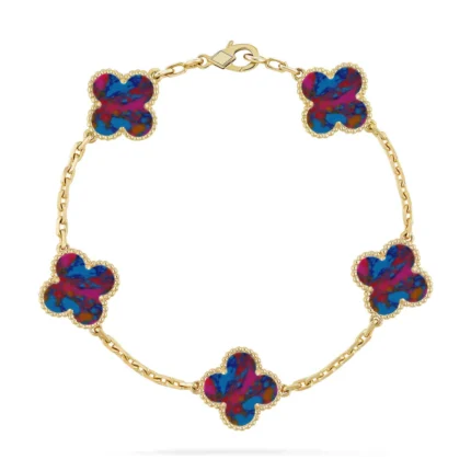 CLOVER 5 MOTIF COLOR GEMSTONES BRACELET COLLECTION - Gold, 19