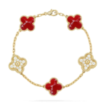 CLOVER 5 MOTIF RED PATTERN BRACELET COLLECTION - Gold,, Diamond