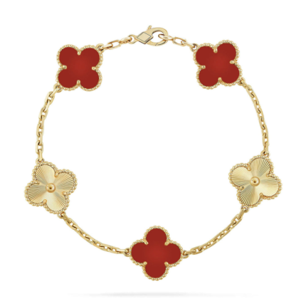 CLOVER 5 MOTIF RED CORNELIAN BRACELET COLLECTION - Gold,