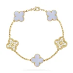 CLOVER 5 MOTIF PURPLE CHALCEDONY BRACELET COLLECTION - Gold-Diamond, 19