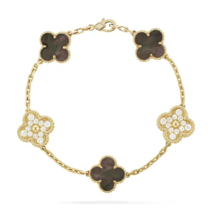 CLOVER 5 MOTIF GRAY MOP BRACELET COLLECTION - Gold-Diamond, 19