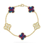 CLOVER 5 MOTIF COLOR GEMSTONES BRACELET COLLECTION - Gold-Diamond, 19