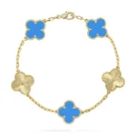 CLOVER 5 MOTIF BLUE AGATE BRACELET COLLECTION - Gold-Laser, 19