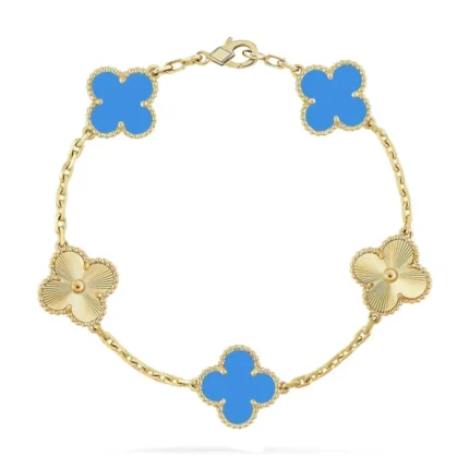 CLOVER 5 MOTIF BLUE AGATE BRACELET COLLECTION - Gold-Laser, 19
