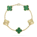 CLOVER 5 MOTIF MALACHITE BRACELET COLLECTION - Gold,, Laser