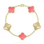CLOVER 5 MOTIFS PINK MOP BRACELET COLLECTION - Gold-Laser, 19
