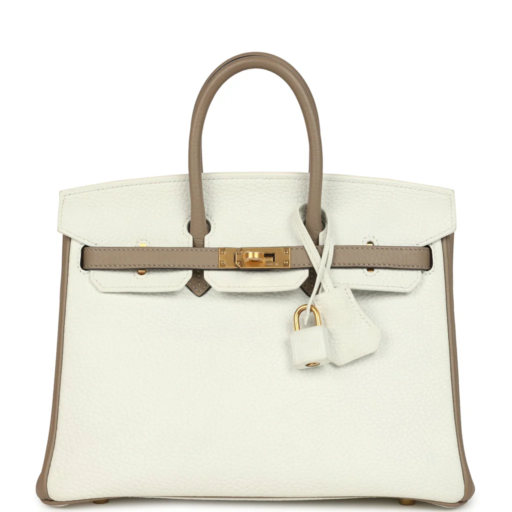 H-B-251229-7-01_1024x1024 Hermès Special Order (HSS) Birkin 25 White and Etoupe Clemence Brushed Gold Hardware - Image 1