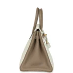 Hermès Special Order (HSS) Birkin 25 White and Etoupe Clemence Brushed Gold Hardware - Image 3