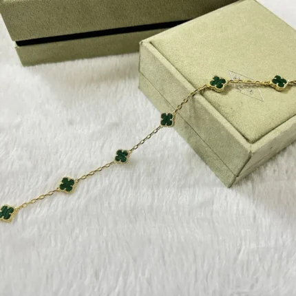 CLOVER 6 MOTIF MALACHITE BRACELET - Gold, 16(Customizable)
