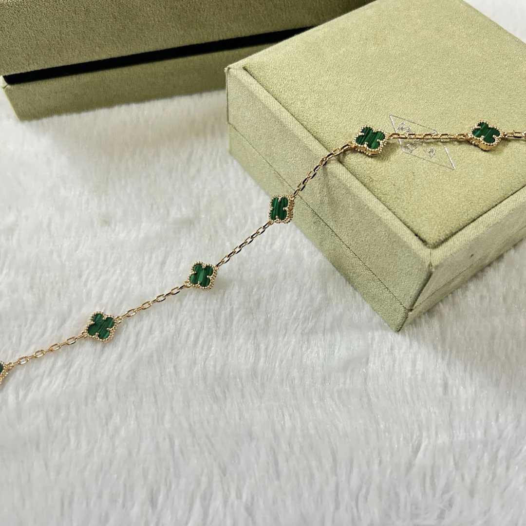 IMG_3232_ca9a5b56-5b01-40a2-9446-8460e30c43ee CLOVER 6 MOTIF MALACHITE BRACELET - Rose, 16(Customizable) - Image 1