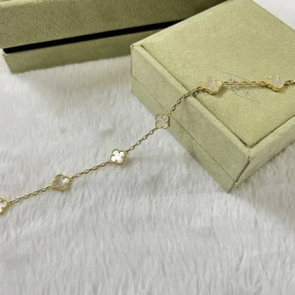 CLOVER 6 MOTIF WHITE MOP BRACELET - Gold, 16(Customizable)