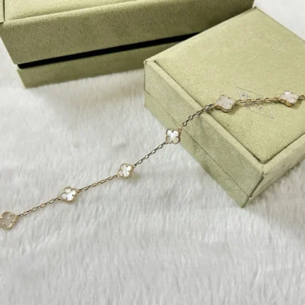 CLOVER 6 MOTIF WHITE MOP BRACELET - Rose, 16(Customizable)