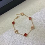 CLOVER 6 MOTIF RED AGATE LASER BRACELET - Rose, 16(Customizable)