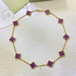CLOVER 10 MOTIFS PURPLE VIOLET NECKLACE - Rose Gold