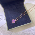 CLOVER 15MM DIAMOND PURPLE VIOLET NECKLACE - Rose Gold