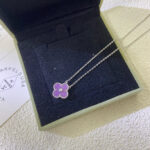 CLOVER 15MM DIAMOND PURPLE VIOLET NECKLACE - Silver