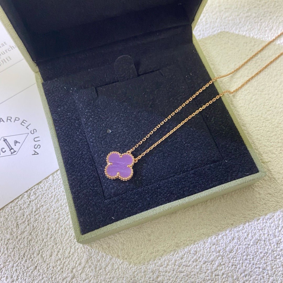 IMG_6215 CLOVER 15MM PURPLE VIOLET NECKLACE - Rose Gold - Image 1