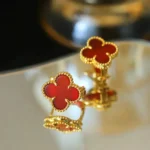 CLOVER MEDIUM 1 MOTIFS CARNELIAN EARRINGS - Rose Gold