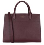Pr.ada | Bibliotheque Saffiano City Leather Tote Handbag In A Burgundy Color