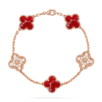 CLOVER 5 MOTIF RED PATTERN BRACELET COLLECTION - Rose, Diamond