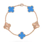 CLOVER 5 MOTIF BLUE AGATE BRACELET COLLECTION - Rose-Diamond, 19