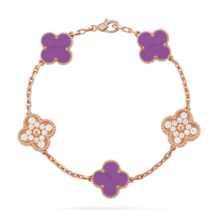 CLOVER 5 MOTIF VIOLET BRACELET COLLECTION - Rose-Diamond, 19