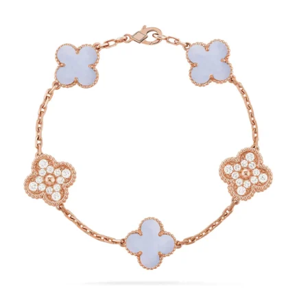 CLOVER 5 MOTIF PURPLE CHALCEDONY BRACELET COLLECTION - Rose-Diamond, 19