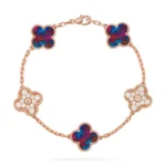 CLOVER 5 MOTIF COLOR GEMSTONES BRACELET COLLECTION - Rose-Diamond, 19