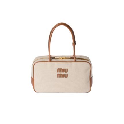 M.iu M.iu |  Beau canvas and leather bag Beige/brandy